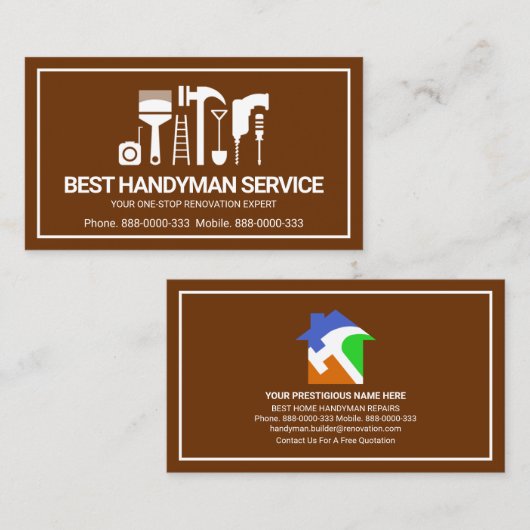 Retro Handyman Tools Motif, Odd Jobs Man Visitekaartje (Voorkant / Achterkant)