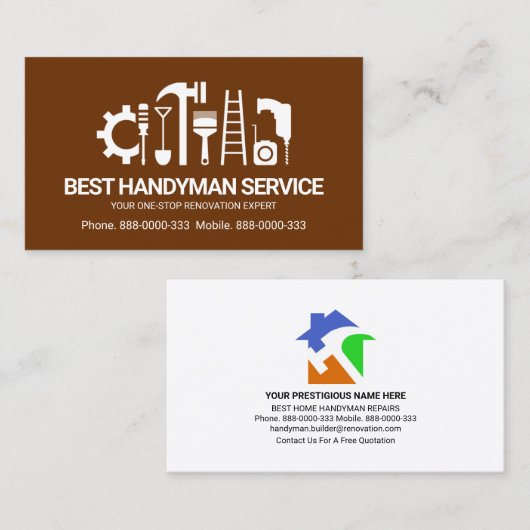 Retro Handyman Tools Motif, Odd Jobs Visitekaartje (Voorkant / Achterkant)