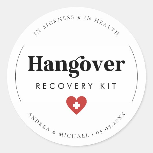 Retro Hangover Recovery Kit Bruiloft Feest Favor Ronde Sticker (Voorkant)