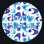 Retro Hanukkah Boomerangs Ronde Sticker<br><div class="desc">Retro boemerang Chanoeka stickers.</div>