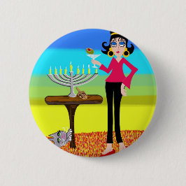 Retro Hanukkah en Martini Ronde Button 5,7 Cm