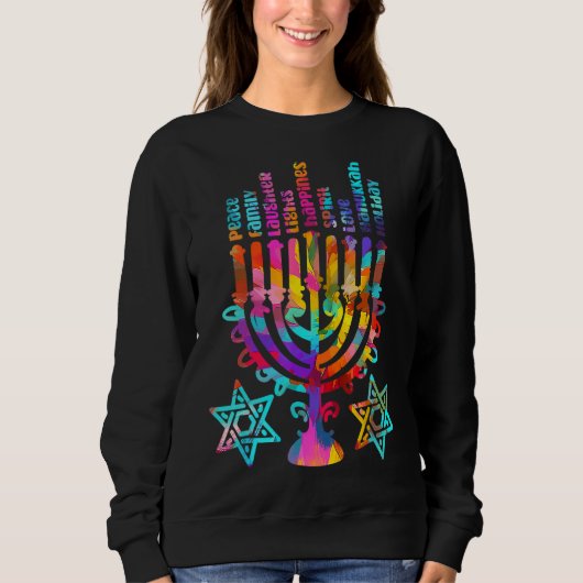 Retro Hanukkah Menorah Lights Family Peace Love 2 Trui (Voorkant)