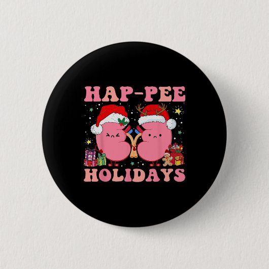 Retro Hap Pee Feestdagen Kerstmis Dialyse Verpleeg Ronde Button 5,7 Cm (Voorkant)