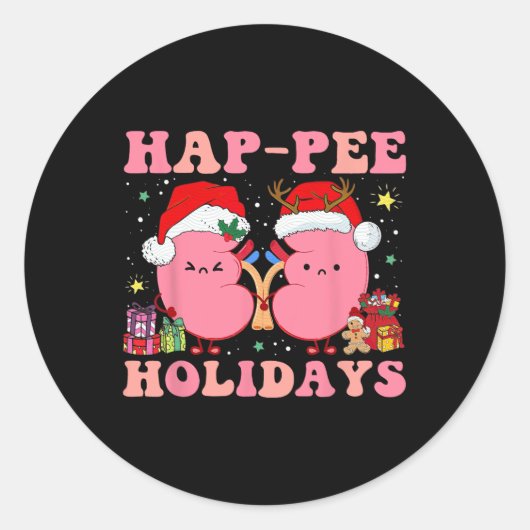 Retro Hap Pee Feestdagen Kerstmis Dialyse Verpleeg Ronde Sticker (Voorkant)
