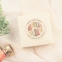 Retro Happiest Feestdagen Familienaam Kerst Ronde Sticker