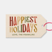Retro Happiest Feestdagen Typografie Kerst Cadeaulabel (Voorkant (Horizontaal))