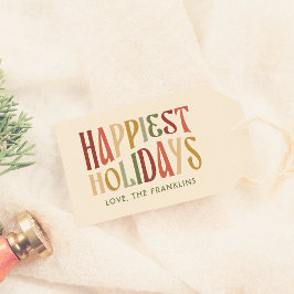 Retro Happiest Feestdagen Typografie Kerst Cadeaulabel