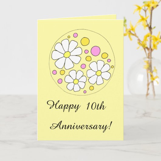 Retro Happy 10de Jubileum van Daisy Flowers Kaart (Gele Bloem)