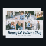 Retro Happy 1st Father's Day 12 Photo Collage Blue Feestdagenkaart<br><div class="desc">Elegant Father's Day greeting card.'</div>