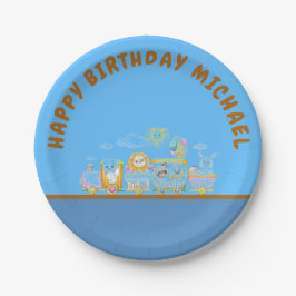 Retro Happy Birthday Animal Train Paper Plate Papieren Bordje