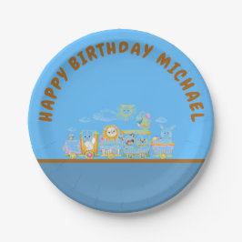 Retro Happy Birthday Animal Train Paper Plate Papieren Bordje