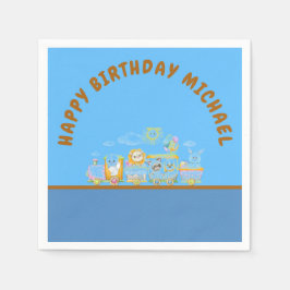 Retro Happy Birthday Animal Train Paper Plate Servet