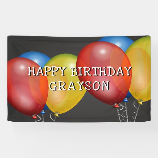 Retro Happy Birthday Ballonnen op schoolbord Spandoek (Horizontaal)