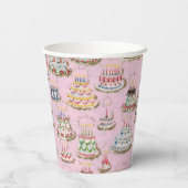 Retro Happy Birthday Cakes Papieren Bekers (Achterkant)
