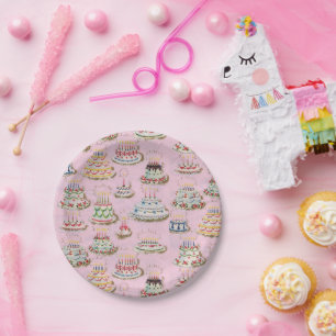  Retro Happy Birthday Cakes Papieren Bordje