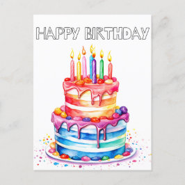 Retro Happy Birthday Party Cake Briefkaart