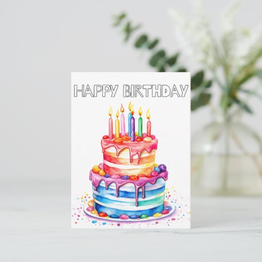 Retro Happy Birthday Party Cake Briefkaart (Staand voorkant)