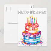Retro Happy Birthday Party Cake Briefkaart (Voorkant / Achterkant)