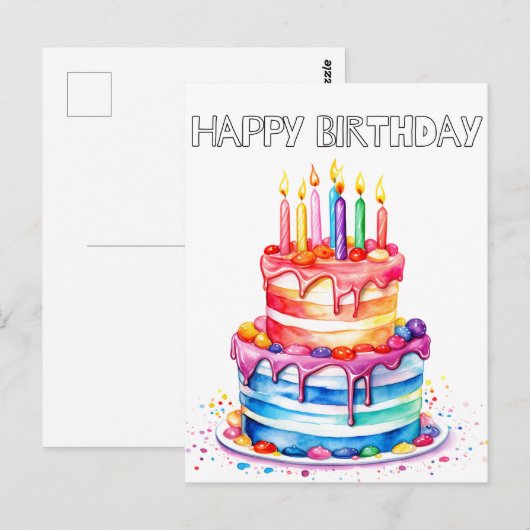 Retro Happy Birthday Party Cake Briefkaart (Voorkant / Achterkant)