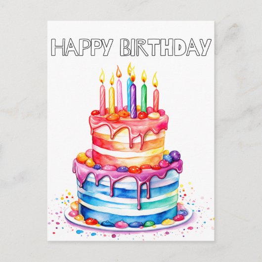Retro Happy Birthday Party Cake Briefkaart (Voorkant)