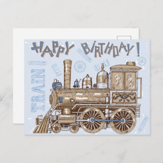  Retro Happy Birthday Train Feestdagenkaart (Voorkant / Achterkant)