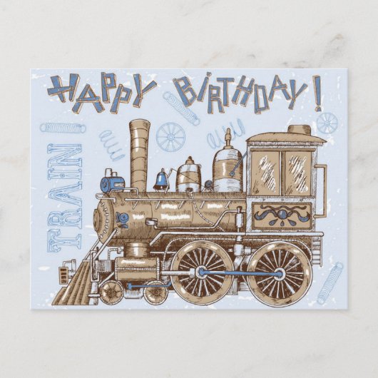  Retro Happy Birthday Train Feestdagenkaart (Voorkant)