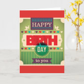 Retro Happy Birthday Typografie Kaart (Gele Bloem)