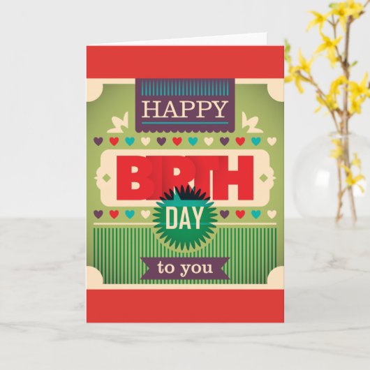 Retro Happy Birthday Typografie Kaart (Gele Bloem)