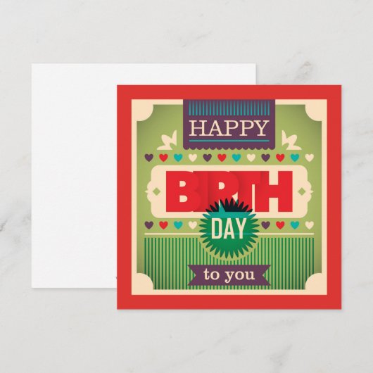 Retro Happy Birthday Typography Wenskaart (Voorkant / Achterkant)