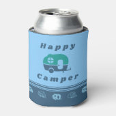 Retro Happy Camper Koelbox in blauw en Blauwgroen Blikjeskoeler (Blikje Voorkant)