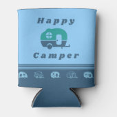 Retro Happy Camper Koelbox in blauw en Blauwgroen Blikjeskoeler (Voorkant)