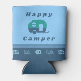 Retro Happy Camper Koelbox in blauw en Blauwgroen Blikjeskoeler