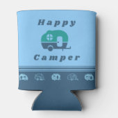 Retro Happy Camper Koelbox in blauw en Blauwgroen Blikjeskoeler (Achterkant)