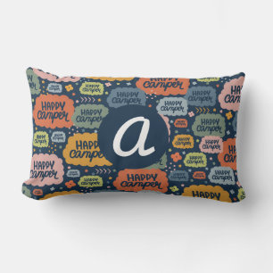 Retro Happy Camper, Speelse Outdoor Monogram Kussen
