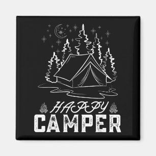 Retro Happy Camper Tent Dennenbos Maan Nacht Magneet