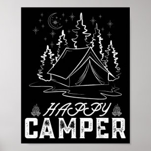 Retro Happy Camper Tent Dennenbos Maan Nacht Poster