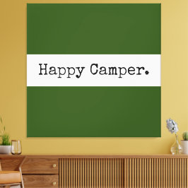 Retro Happy Camper Text Forest Green White Stripes Canvas Afdruk