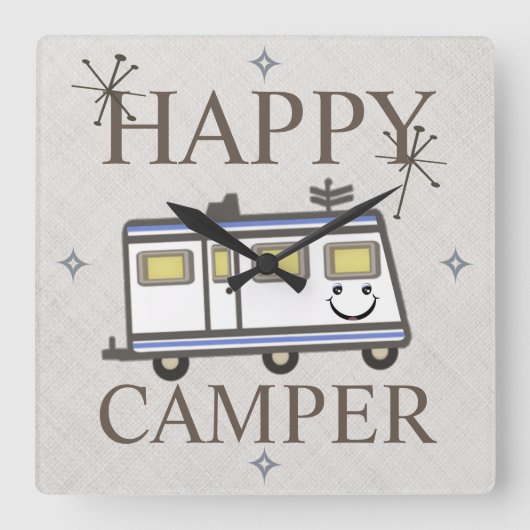 Retro Happy Camper Wall klok (Voorkant)