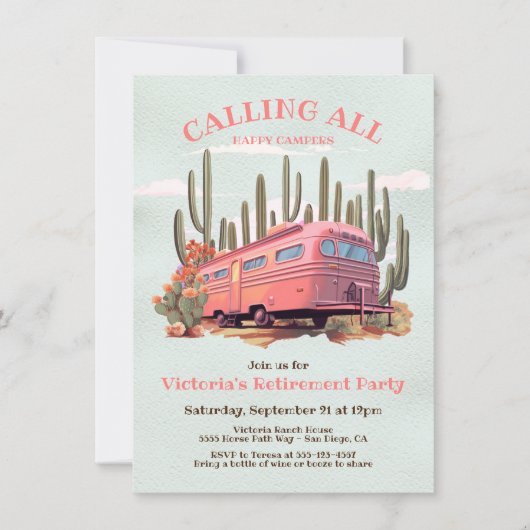 Retro Happy Campers Pensioenfeest Kaart (Voorkant)