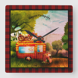 Retro Happy Campers Trailer Trash Buffalo Pset Vierkante Klok
