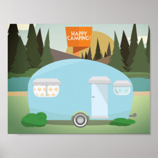 Retro Happy Camping,  Camper Poster
