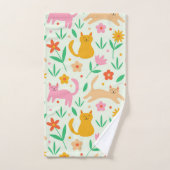 Retro Happy Cats met Oranje rode en perzikbloemen Bad Handdoek (Handdoek)