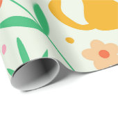 Retro Happy Cats met Oranje rode en perzikbloemen Cadeaupapier (Rol Hoek)