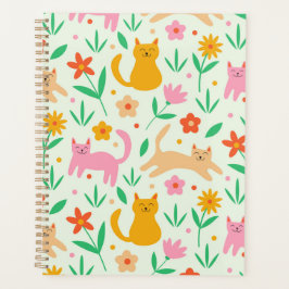 Retro Happy Cats met Oranje rode en perzikbloemen Planner