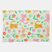 Retro Happy Cats met Oranje rode en perzikbloemen Theedoek (Horizontaal)