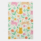 Retro Happy Cats met Oranje rode en perzikbloemen Theedoek (Verticaal)