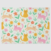 Retro Happy Cats met Oranje rode en perzikbloemen Tissuepapier (Voorkant)