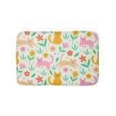 Retro Happy Cats with Orange Red and peach flowers Badmat (Voorkant)