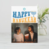 Retro Happy Chanoeka gepersonaliseerde foto Feestdagenkaart (Staand voorkant)