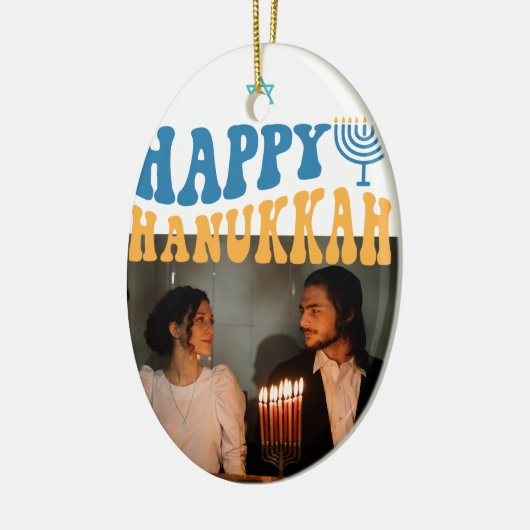 Retro Happy Chanoeka gepersonaliseerde foto Keramisch Ornament (Links)